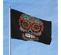 Drapeau du jour des morts en sucre - 1,2 x 1,8 m - Robuste - Double face - Grand drapeau de cour pour l'extérieur - Bannière de vacances avec œillets, drapeaux d'extérieur - Décoration murale