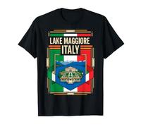 Drapeau du lac Majeur Italie Palais Borromé Jardins Rétro Art T-Shirt