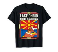 Drapeau du lac Ohrid de Macédoine du Nord St John Church Retro Art T-Shirt