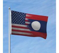 Drapeau du Laos, drapeau américain intersecté, bannière de 90 x 150 cm, en polyester, double face, pour jardin, extérieur, maison, cour, festival, décoration