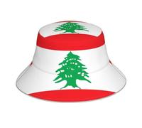 Drapeau du Liban Chapeau Seau Double Face Respirant Léger Tridimensionnel pour Plage Camping Randonnée Pêche Noir