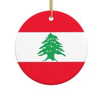 Drapeau du Liban - Décoration de Noël en céramique - 7,3 cm - Cadeau à suspendre au sapin de Noël