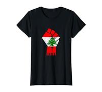 Drapeau du Liban Resist Poing du Liban Révolution Protest Mars T-Shirt Graphique avec Valeur, Femme, Noir, S