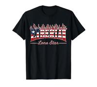 Drapeau du Libéria Lone Star Flamme Typographie Drapeau Libérien T-Shirt Graphique avec Valeur, Homme, Noir, L