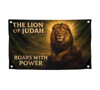 Drapeau du lion de 0,9 x 1,5 m avec citation « Le lion de Judah rugit avec puissance » Idée parfaite pour décoration de chambre à coucher - Drapeaux en polyester simple face avec quatre œillets en