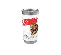 Drapeau du lion rugissant de Singapour - Motif Fierté nationale Gobelet isotherme en acier inoxydable double paroi