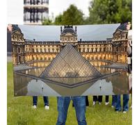 Drapeau du Louvre de Paris - Drapeau d'extérieur personnalisé toutes saisons avec œillets en laiton, résistant aux intempéries et à la décoloration, décoration de cour pour balcon, pelouse, fête, 89 x