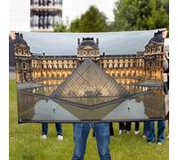 Drapeau du Louvre de Paris - Drapeau d'extérieur personnalisé toutes saisons avec œillets en laiton, résistant aux intempéries et à la décoloration, décoration de cour pour balcon, pelouse, fête, 61 x