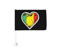 Drapeau du Mali en forme de cœur, fixation pour fenêtre de voiture, protection solaire, bannière double face 30 x 45 cm (12 x 18 pouces) pour camion
