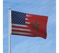 Drapeau du Maroc, drapeau américain intersecté, bannière de 90 x 150 cm, en polyester, double face, pour jardin, extérieur, maison, cour, festival, décoration