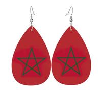 Drapeau Du Maroc Imprimé Boucles D'Oreilles Légères Boucles D'Oreilles En Cuir Double Face Boucle D'Oreille Pour Quotidien Femme
