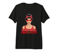 Drapeau du Maroc Messy Bun Girl Racines marocaines T-Shirt Haut de Gamme
