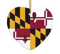Drapeau du Maryland - Ornements personnalisés en forme de cœur en céramique à suspendre - Décoration d'arbre de Noël pour les vacances, les mariages, les fêtes, les cadeaux souvenirs