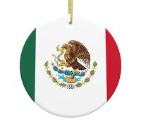 Drapeau du Mexique 2025 - Décoration de Noël ronde en céramique - 7,6 cm - Décoration à suspendre pour arbre, maison, centre commercial