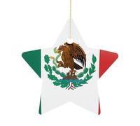 Drapeau du Mexique en céramique - Ornements en forme d'étoile pour fêtes de fin d'année, pendentif étoile de Noël pour sapin de Noël, décorations de Noël personnalisées pour mariage, décoration