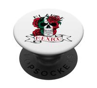 Drapeau du Mexique Jour de l'Indépendance Mexique Mi Amor Crâne Roses PopSockets PopGrip Adhésif