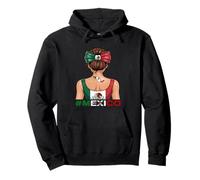 Drapeau du Mexique Messy Bun Girl Mexican Pride Roots Sweat à Capuche