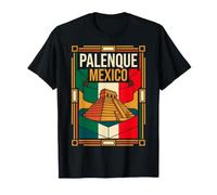 Drapeau du Mexique Palenque Pyramide Maya Ruines Anciennes Art Rétro T-Shirt