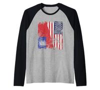 Drapeau du Myanmar Birmanie USA Vieilli - Demi-américain Manche Raglan