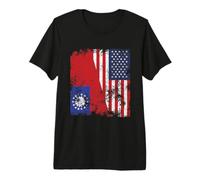 Drapeau du Myanmar Birmanie USA Vieilli - Demi-américain T-Shirt Haut de Gamme