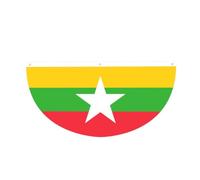 Drapeau du Myanmar en demi-cercle à suspendre pour l'extérieur | 1 bannière imperméable et durable à 3 œillets pour porche, clôture et balcon. Événements patriotiques de la fête nationale