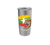 Drapeau du Myanmar Tigre rugissant Patriotisme birman Gobelet isotherme en acier inoxydable double paroi
