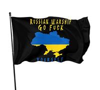 Drapeau du navire de guerre russe « Go F Yourself » 3 x 5 pieds avec deux œillets en laiton, double couture, couleurs vives, anti-décoloration