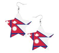 Drapeau du Népal Imprimé Cuir Etoile Boucles d'oreilles Légères et élégantes Accessoires pour les fêtes, danses et la vie quotidienne.