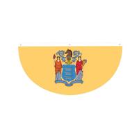 Drapeau du New Jersey en demi-cercle à suspendre pour l'extérieur | 1 bannière imperméable et durable à 3 œillets pour porche, clôture et balcon. Événements patriotiques de la fête nationale