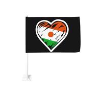 Drapeau du Niger en forme de cœur, pince à fenêtre pour voiture, décoration de protection solaire, bannière double face 12x18 pouces pour camion