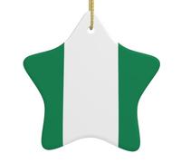 Drapeau du Nigéria Arbre de Noël en céramique à suspendre - Ornement en forme d'étoile - Ornements souvenirs Cadeau de Noël