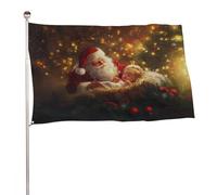 Drapeau du Père Noël dans une mangeoire - 0,9 x 1,5 m - Bannière décorative pour cour, porche, pelouse, ferme