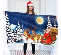 Drapeau du Père Noël traîneau - Toile de fond « Merry Christmas Party » 1,5 x 0,9 m avec œillets - Polyester épais 110 deniers - Impression numérique - Double couture