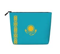 Drapeau du Pérou Imprimé Faux Chanvre Trousse de Maquillage - Organisateur de Toilette de Voyage, Rangement Quotidien, Voyage D'affaires Essentiel, Drapeau du Kazakhstan, Taille unique