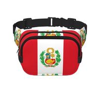 Drapeau du Pérou Sac Banane Carré Double Couche Sangle Réglable pour Activités de Plein Air Noir Taille Unique, Noir , Taille unique
