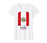 Drapeau du Pérou Vieilli avec Republica Del Peru Fundada T-Shirt Graphique avec Valeur, Femme, Blanc, S
