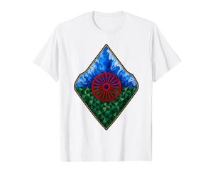 Drapeau du Peuple rom Drapeau Gitane géométrique Patrimoine rom T-Shirt Graphique avec Valeur, Homme, Blanc, L