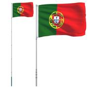 Drapeau du Portugal avec mât télescopique en aluminium de 5,5 m pour jardin, extérieur