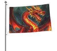 Drapeau du Roi Dragon dans le feu 6 x 0,9 m - Impression double face - Drapeau de jardin pour l'extérieur - Bannière cadeau avec œillets - Toile de fond pour photo pour décoration intérieure et