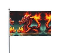 Drapeau du Roi Dragon dans un drapeau de feu. Drapeau de jardin extérieur 0,9 x 1,5 m, bannière en polyester imprimé vif, facile à accrocher pour terrasse, fête, camping.