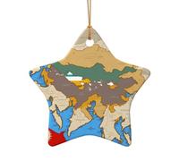 Drapeau du Royaume du Bhoutan Map02 - Décoration à suspendre en céramique - Décoration de Noël en céramique - Étoile et cœur - Pour sapin de Noël