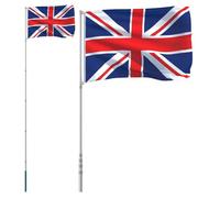 Drapeau du Royaume-Uni en polyester avec mât télescopique en aluminium de 5,5 m résistant aux intempéries pour jardin, balcon, terrasse, fête et festival avec support et fixation