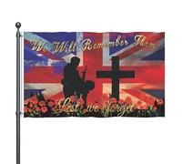 Drapeau du Royaume-Uni Lest We Forget - Coquelicot rouge - 1,5 x 0,9 m - Bannière britannique hommage aux vétérans et soldats - Décoration de jardin