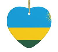 Drapeau du Rwanda en céramique à suspendre - Décoration double face - Décoration d'arbre pour la maison