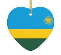 Drapeau du RwandaChristmas Pendentif en céramique en forme de cœur Cadeau de Noël décoratif