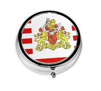 Drapeau du Sénat de Brême, cette petite boîte à pilules ronde est un organisateur de médicaments de voyage portable avec trois compartiments pour stocker des médicaments quotidiens.