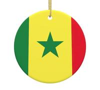 Drapeau du Sénégal 2025 - Décoration de Noël ronde en céramique - 7,6 cm - Décoration à suspendre pour arbre, maison, centre commercial
