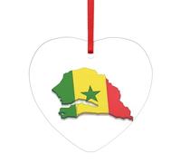 Drapeau du Sénégal imprimé carte ronde cœur acrylique accessoires festifs ornement pour Noël multi scènes décorations cadeaux