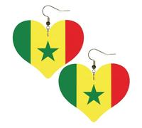 Drapeau du Sénégal Imprimés Boucles d'oreilles élégantes en forme de cœur légères Accessoires pour femme Parfait pour les fêtes et la Saint-Valentin