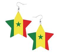 Drapeau du Sénégal Imprimés Boucles d'oreilles en cuir en forme d'étoile Accessoires légers et élégants pour les fêtes, les danses et la vie quotidienne.